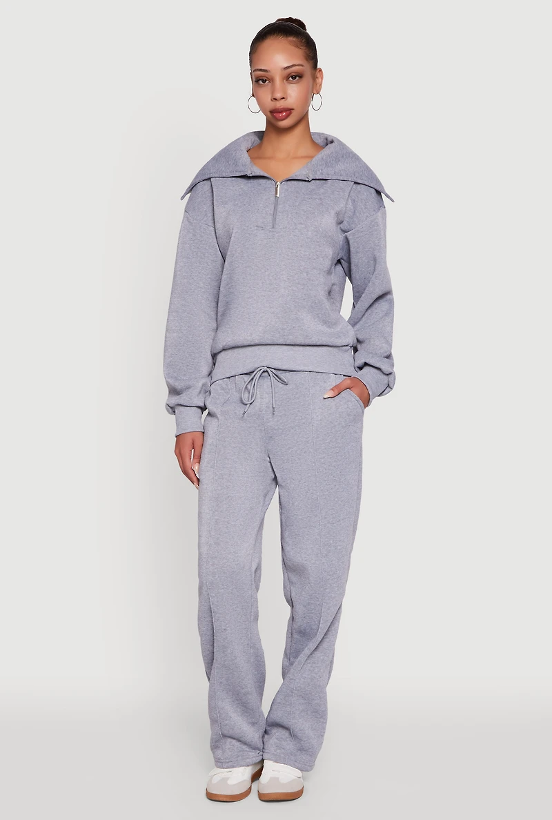 Womens Fleece Collared Quarter Zip Pullover Sweatshirt, Grey, Size S