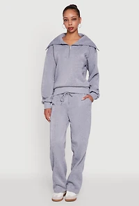 Womens Fleece Collared Quarter Zip Pullover Sweatshirt, Grey, Size S