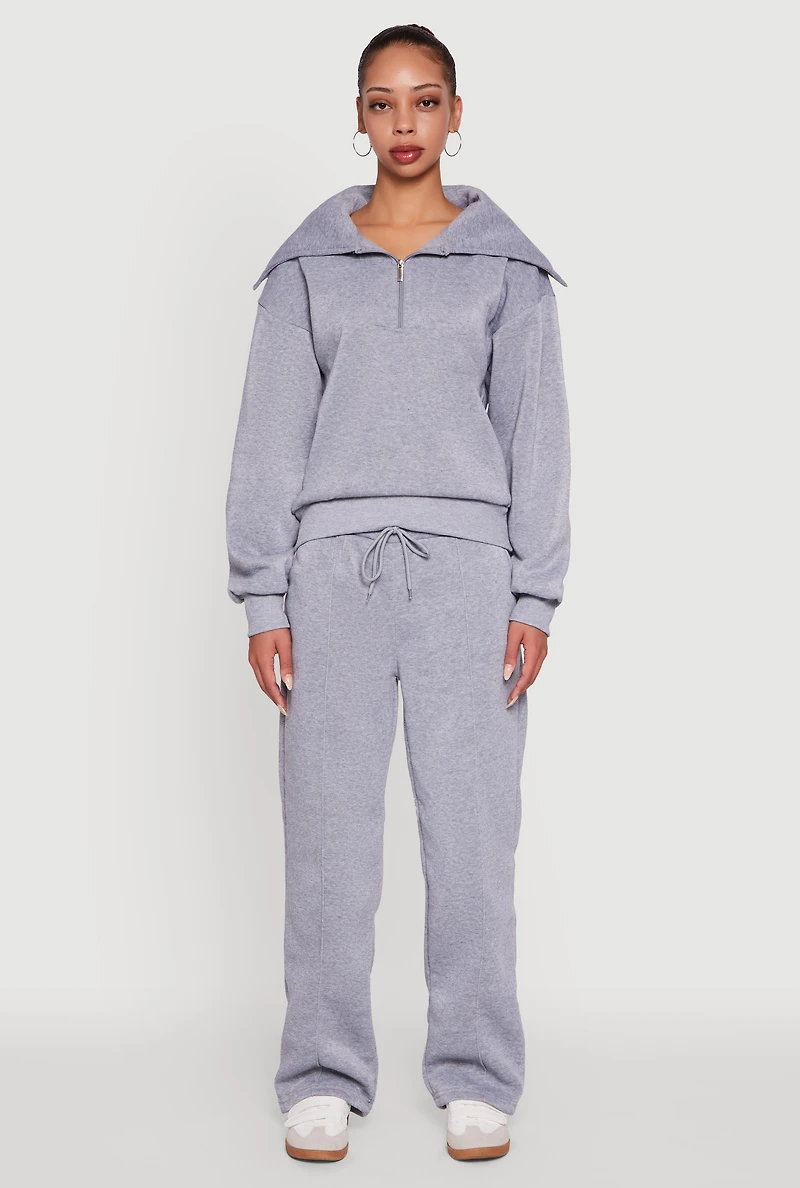 Womens Fleece Collared Quarter Zip Pullover Sweatshirt, Grey, Size S
