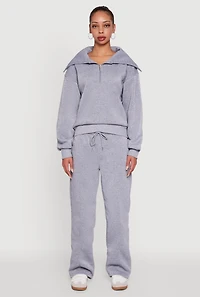 Womens Fleece Collared Quarter Zip Pullover Sweatshirt, Grey, Size S