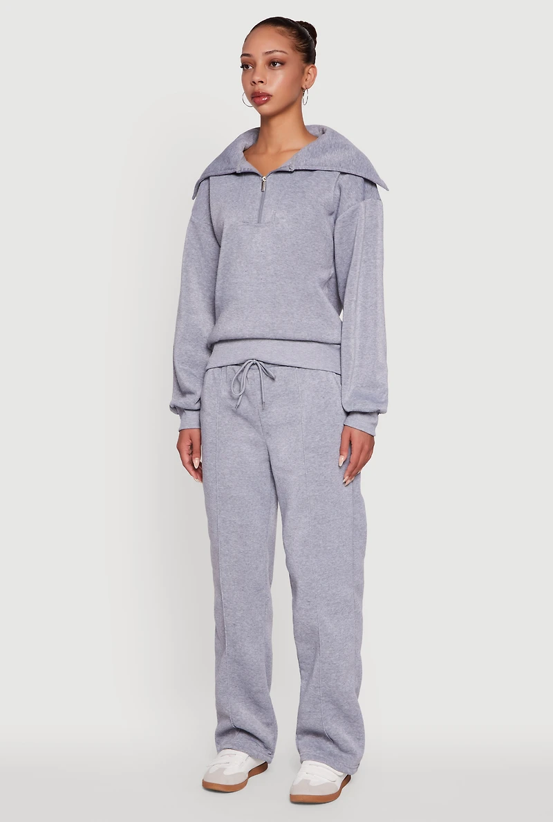 Womens Fleece Collared Quarter Zip Pullover Sweatshirt, Grey, Size S