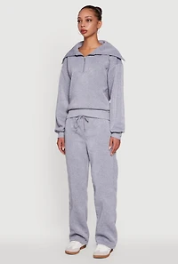 Womens Fleece Collared Quarter Zip Pullover Sweatshirt, Grey, Size S