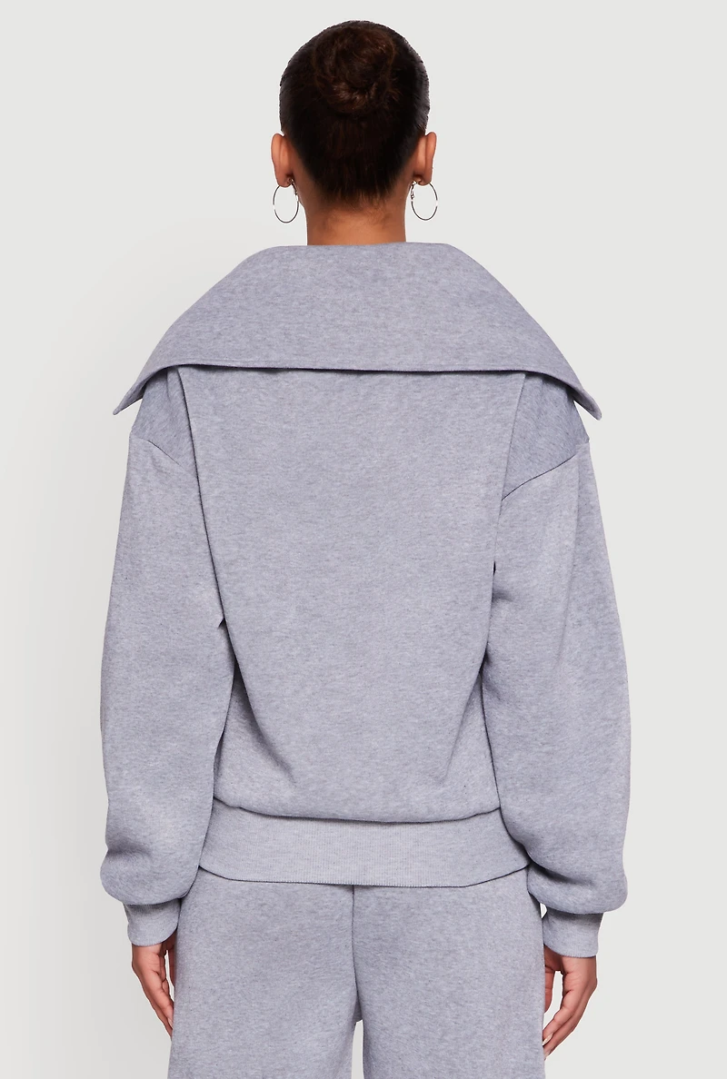 Womens Fleece Collared Quarter Zip Pullover Sweatshirt, Grey, Size S
