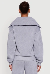 Womens Fleece Collared Quarter Zip Pullover Sweatshirt, Grey, Size S
