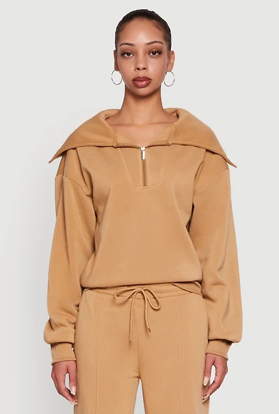 Womens Fleece Collared Quarter Zip Pullover Sweatshirt,