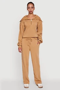 Womens Fleece Collared Quarter Zip Pullover Sweatshirt,