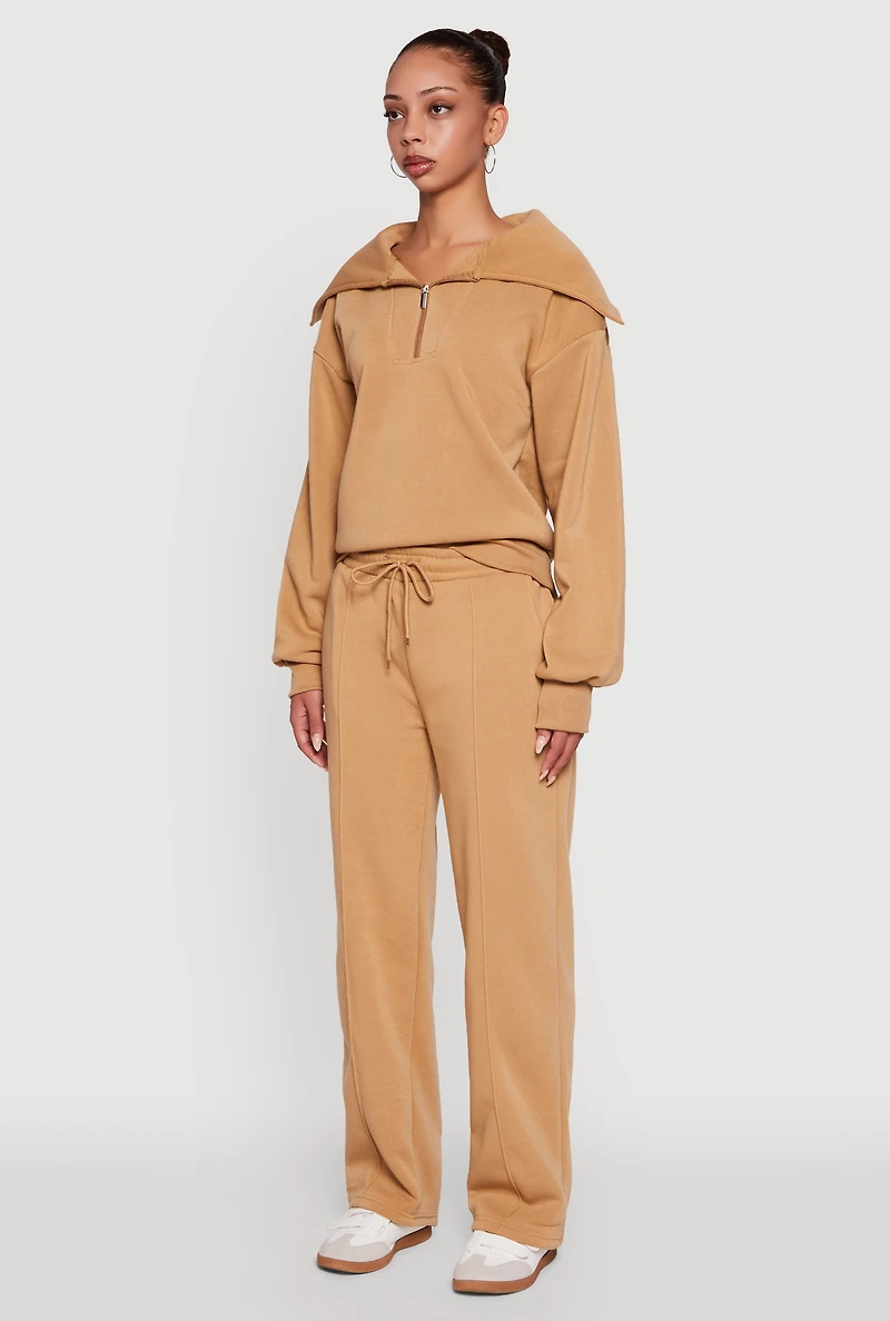 Womens Fleece Collared Quarter Zip Pullover Sweatshirt,