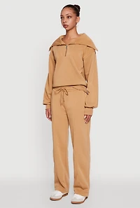 Womens Fleece Collared Quarter Zip Pullover Sweatshirt,