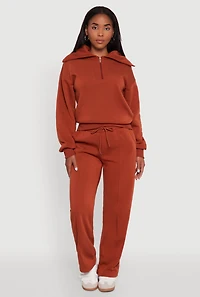 Womens Fleece Collared Quarter Zip Pullover Sweatshirt, Brown, Size XL