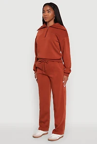 Womens Fleece Collared Quarter Zip Pullover Sweatshirt, Brown, Size XL