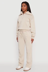 Womens Fleece Collared Quarter Zip Pullover Sweatshirt, Beige, Size S