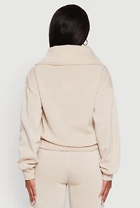 Womens Fleece Collared Quarter Zip Pullover Sweatshirt, Beige, Size S