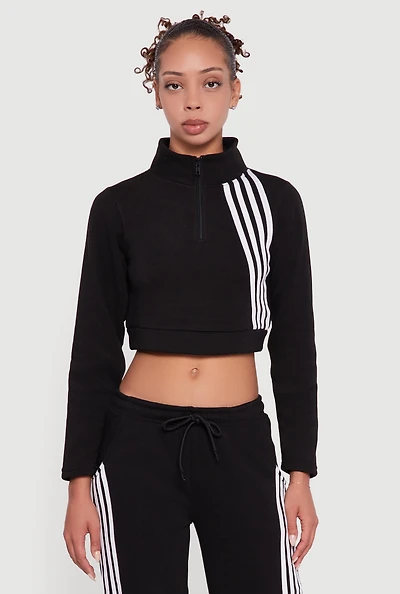 Womens Contrast Trim Fleece Lined Cropped Sweatshirt,