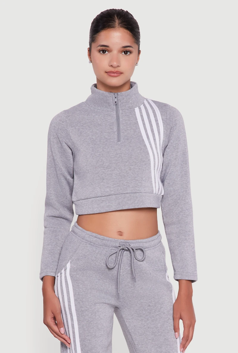 Womens Contrast Trim Fleece Lined Cropped Sweatshirt, Grey, Size M