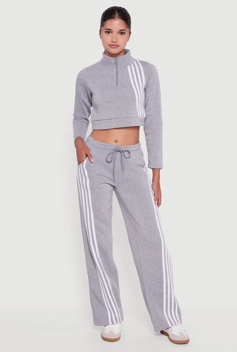 Womens Contrast Trim Fleece Lined Cropped Sweatshirt, Grey, Size M