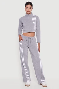 Womens Contrast Trim Fleece Lined Cropped Sweatshirt, Grey, Size M