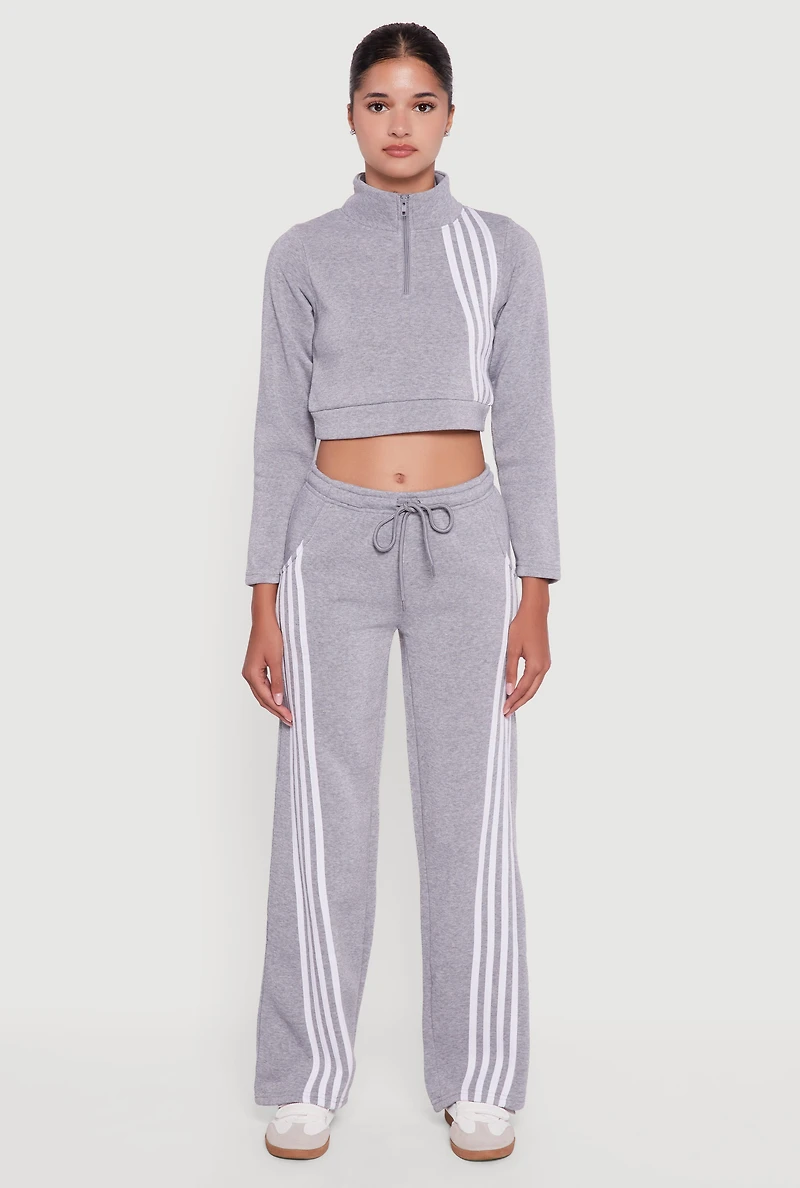 Womens Contrast Trim Fleece Lined Cropped Sweatshirt, Grey, Size L