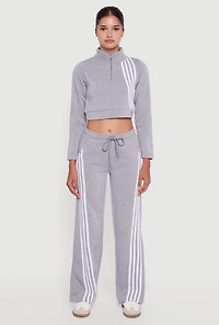 Womens Contrast Trim Fleece Lined Cropped Sweatshirt, Grey, Size L