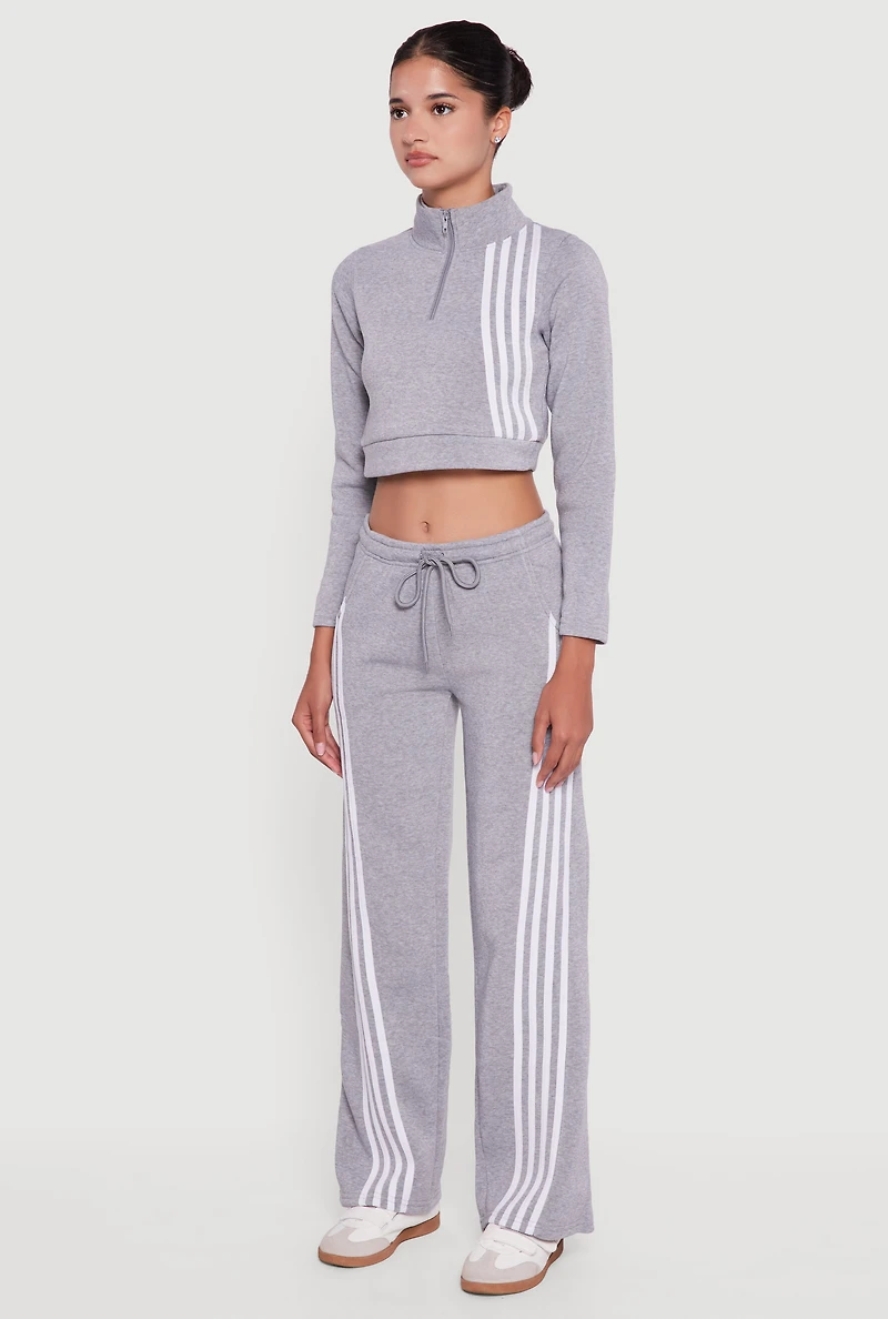 Womens Contrast Trim Fleece Lined Cropped Sweatshirt, Grey, Size L