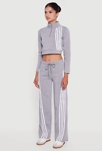 Womens Contrast Trim Fleece Lined Cropped Sweatshirt, Grey, Size L