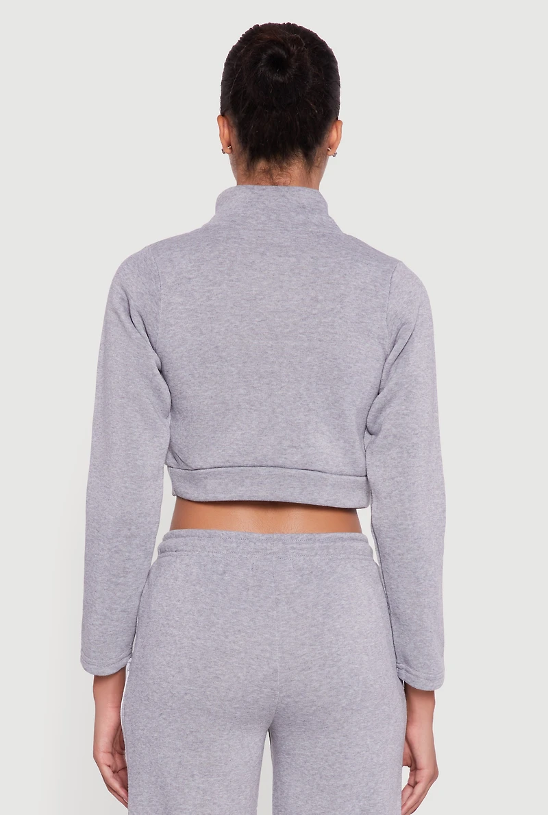 Womens Contrast Trim Fleece Lined Cropped Sweatshirt, Grey, Size M