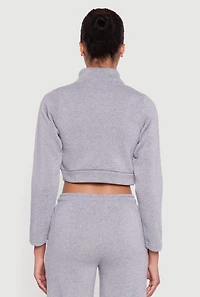 Womens Contrast Trim Fleece Lined Cropped Sweatshirt, Grey, Size L