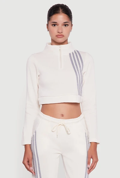 Contrast Trim Fleece Lined Cropped Sweatshirt