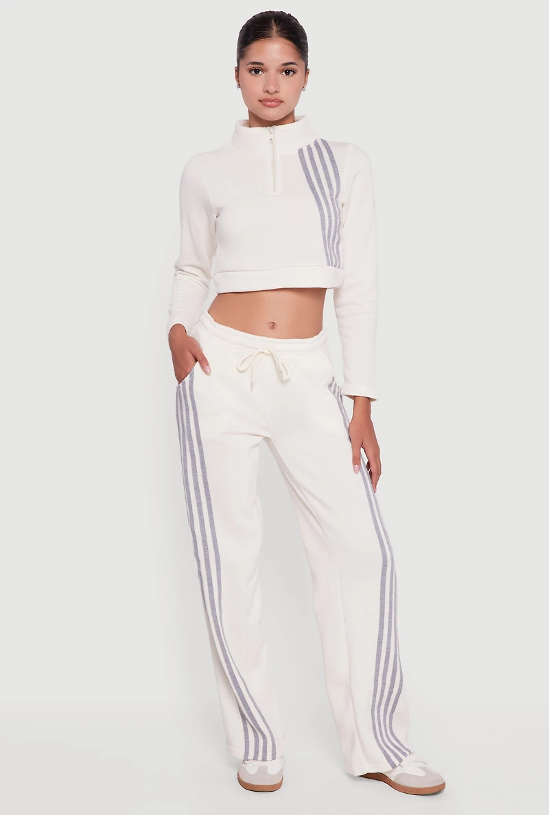 Contrast Trim Fleece Lined Cropped Sweatshirt