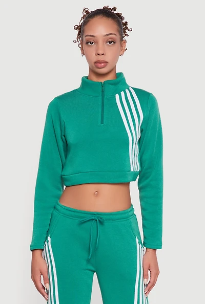 Womens Contrast Trim Fleece Lined Cropped Sweatshirt,
