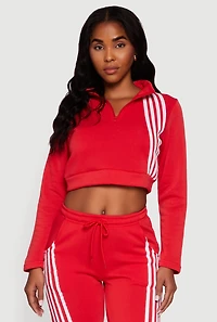Womens Contrast Trim Fleece Lined Cropped Sweatshirt, Red, Size XL