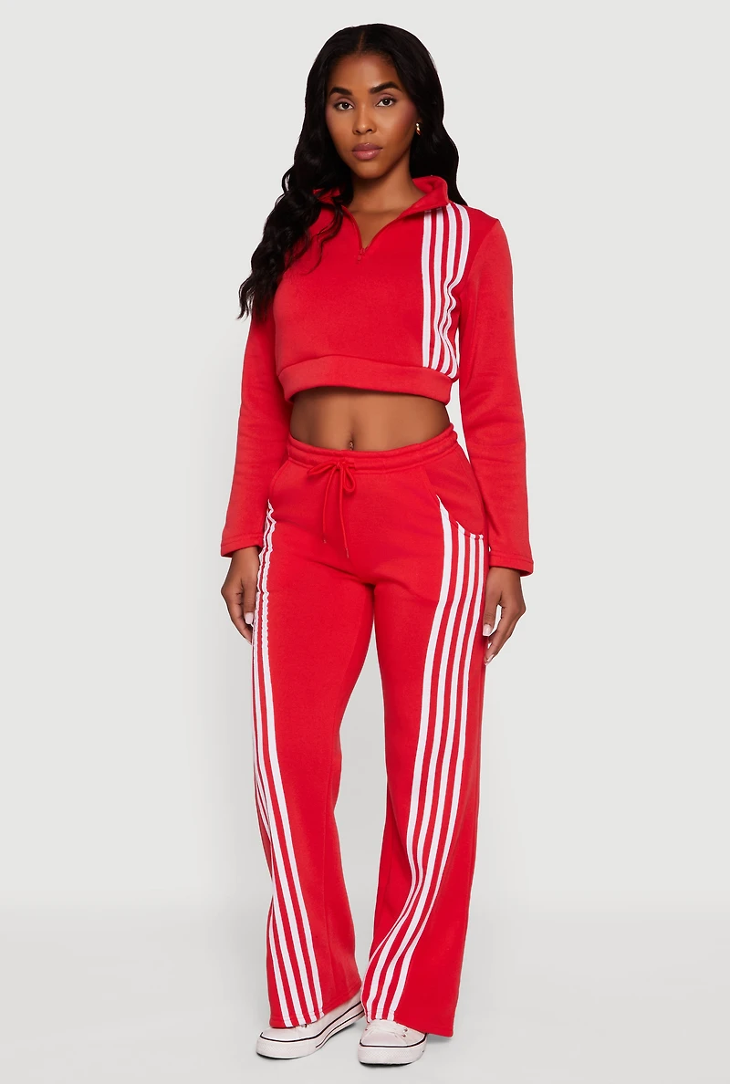 Womens Contrast Trim Fleece Lined Cropped Sweatshirt, Red, Size XL