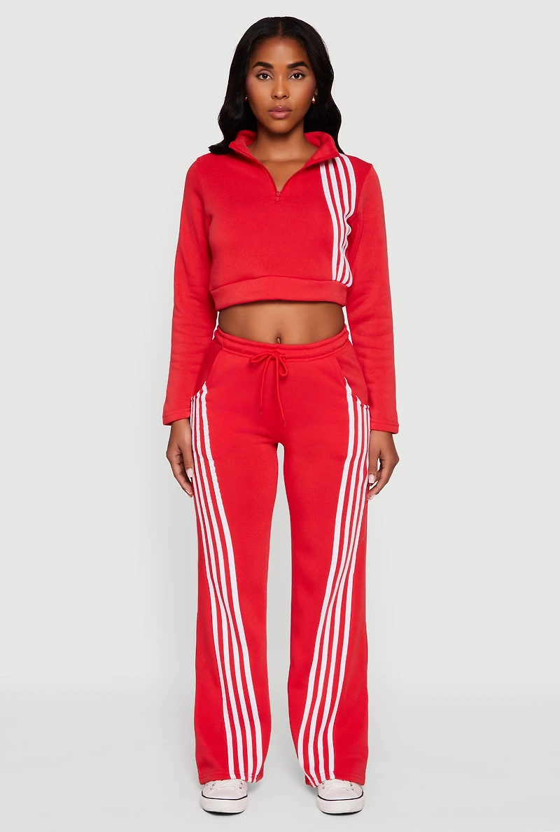 Womens Contrast Trim Fleece Lined Cropped Sweatshirt, Red, Size XL