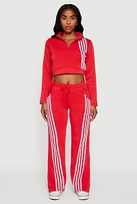 Womens Contrast Trim Fleece Lined Cropped Sweatshirt, Red, Size XL