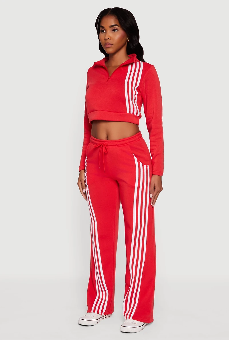Womens Contrast Trim Fleece Lined Cropped Sweatshirt, L