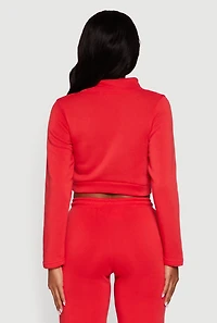 Womens Contrast Trim Fleece Lined Cropped Sweatshirt, Red, Size XL