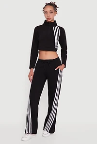 Womens Stripe Detail Drawstring Waist Sweatpants, Black, Size M