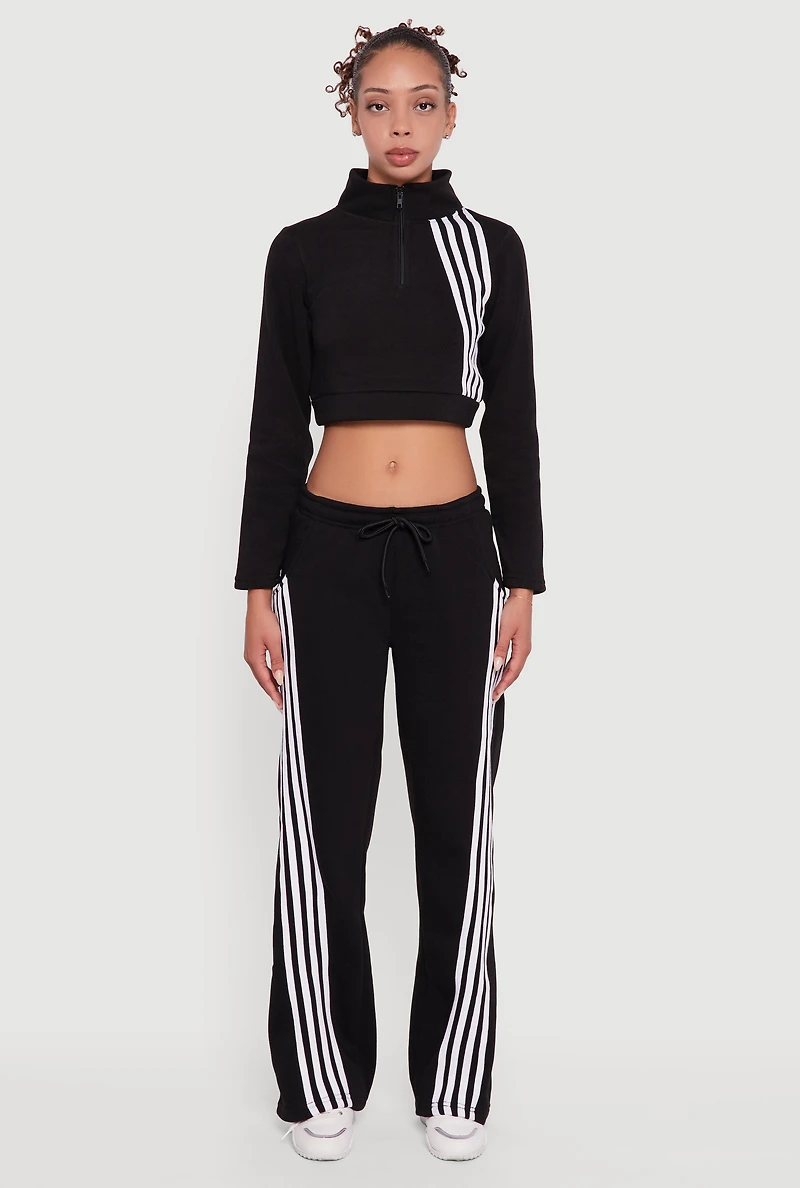 Womens Stripe Detail Drawstring Waist Sweatpants, Black, Size M