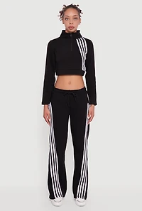 Womens Stripe Detail Drawstring Waist Sweatpants, Black, Size M