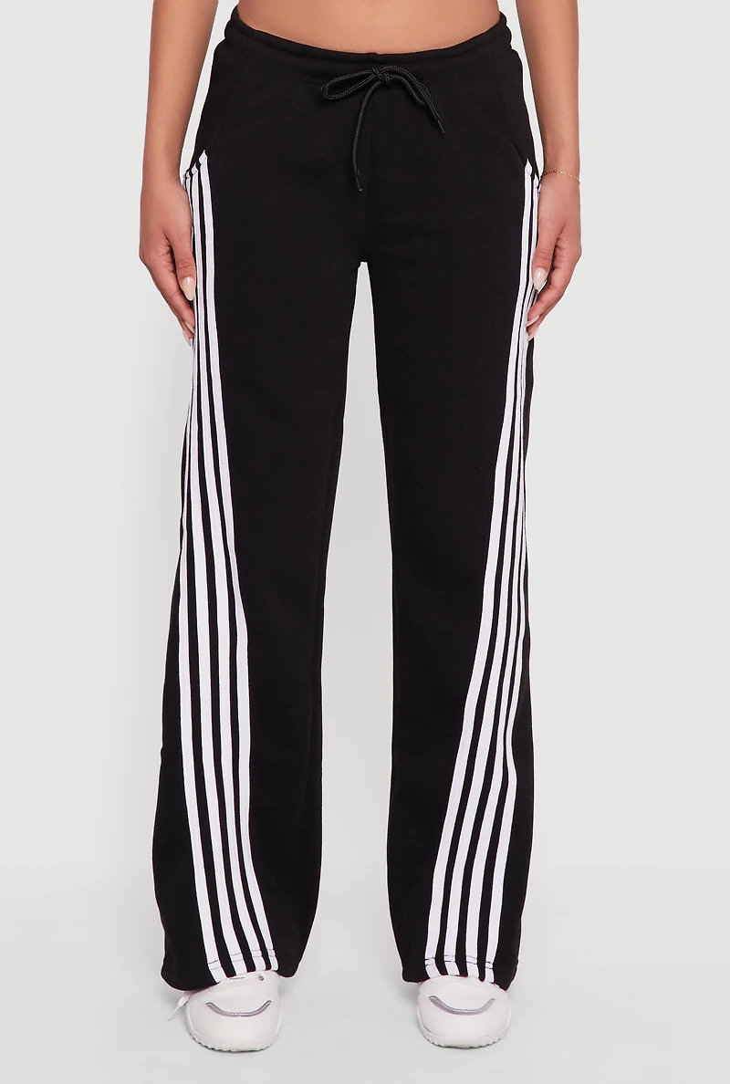Womens Stripe Detail Drawstring Waist Sweatpants, Black, Size M