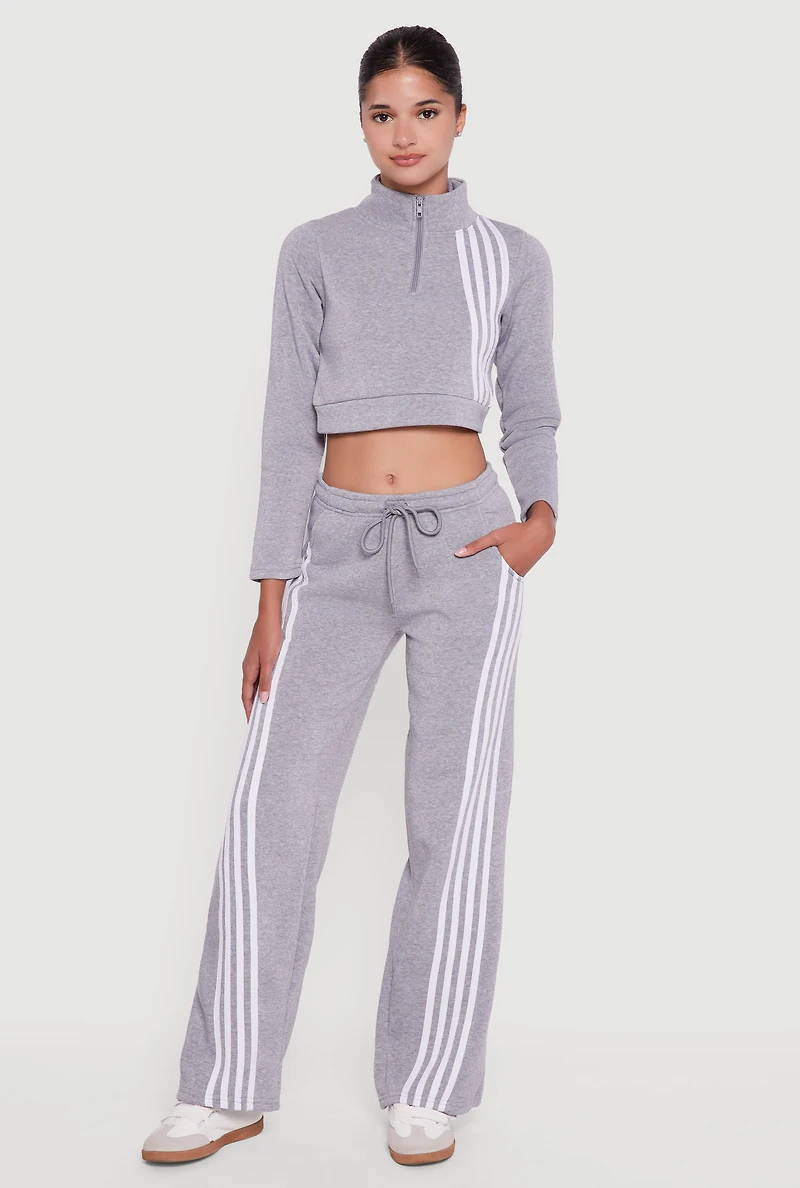 Womens Stripe Detail Drawstring Waist Sweatpants, Grey, Size M