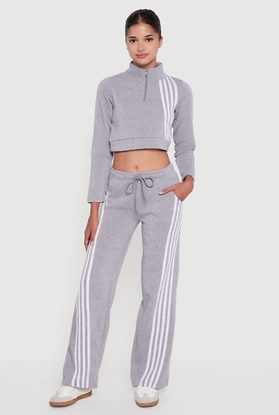 Womens Stripe Detail Drawstring Waist Sweatpants, Grey, Size M