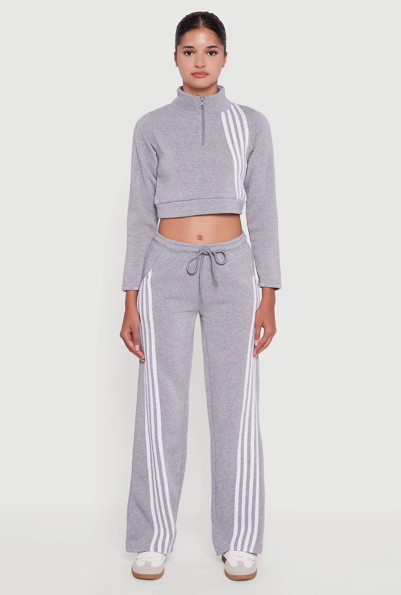 Womens Stripe Detail Drawstring Waist Sweatpants, Grey, Size M
