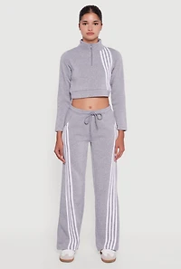 Womens Stripe Detail Drawstring Waist Sweatpants, Grey, Size M