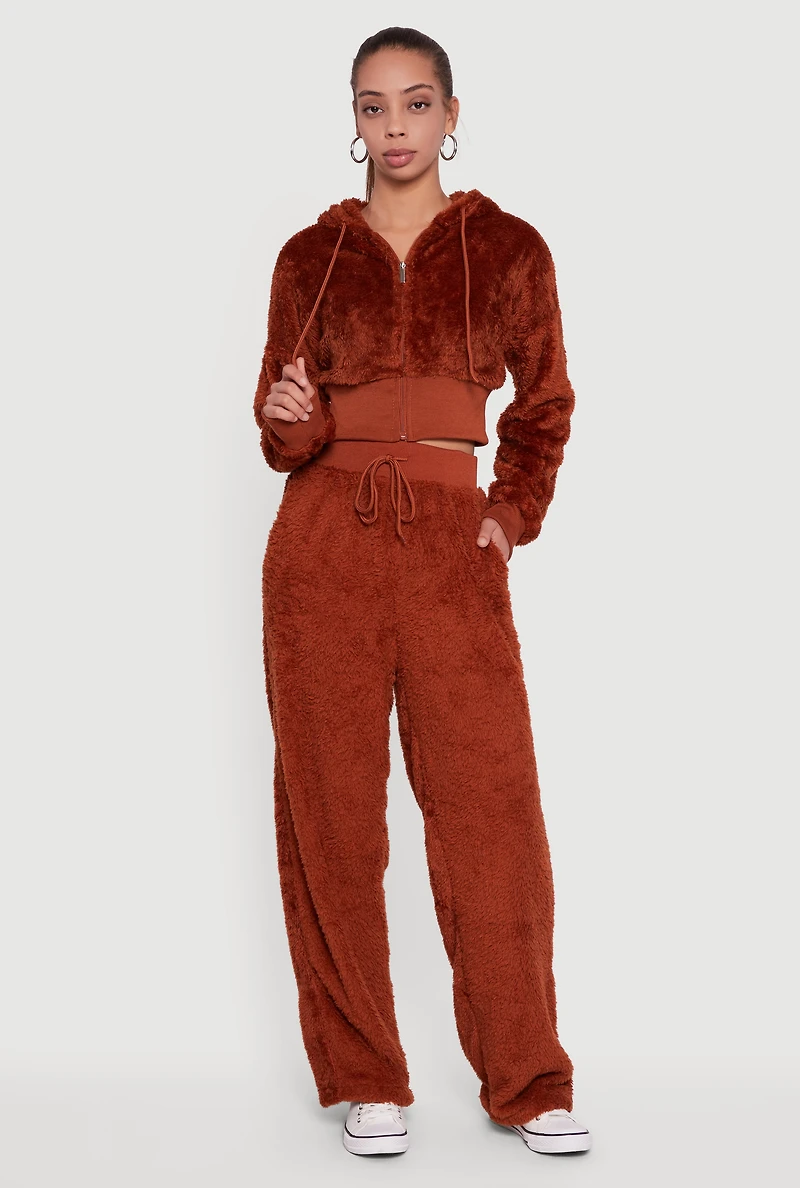 Faux Fur Long Sleeve Zip Front Hoodie