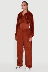 Faux Fur Long Sleeve Zip Front Hoodie