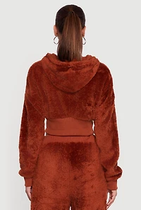 Faux Fur Long Sleeve Zip Front Hoodie