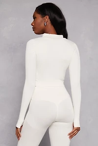 Seamless Ribbed Knit Zip Front Crop Top