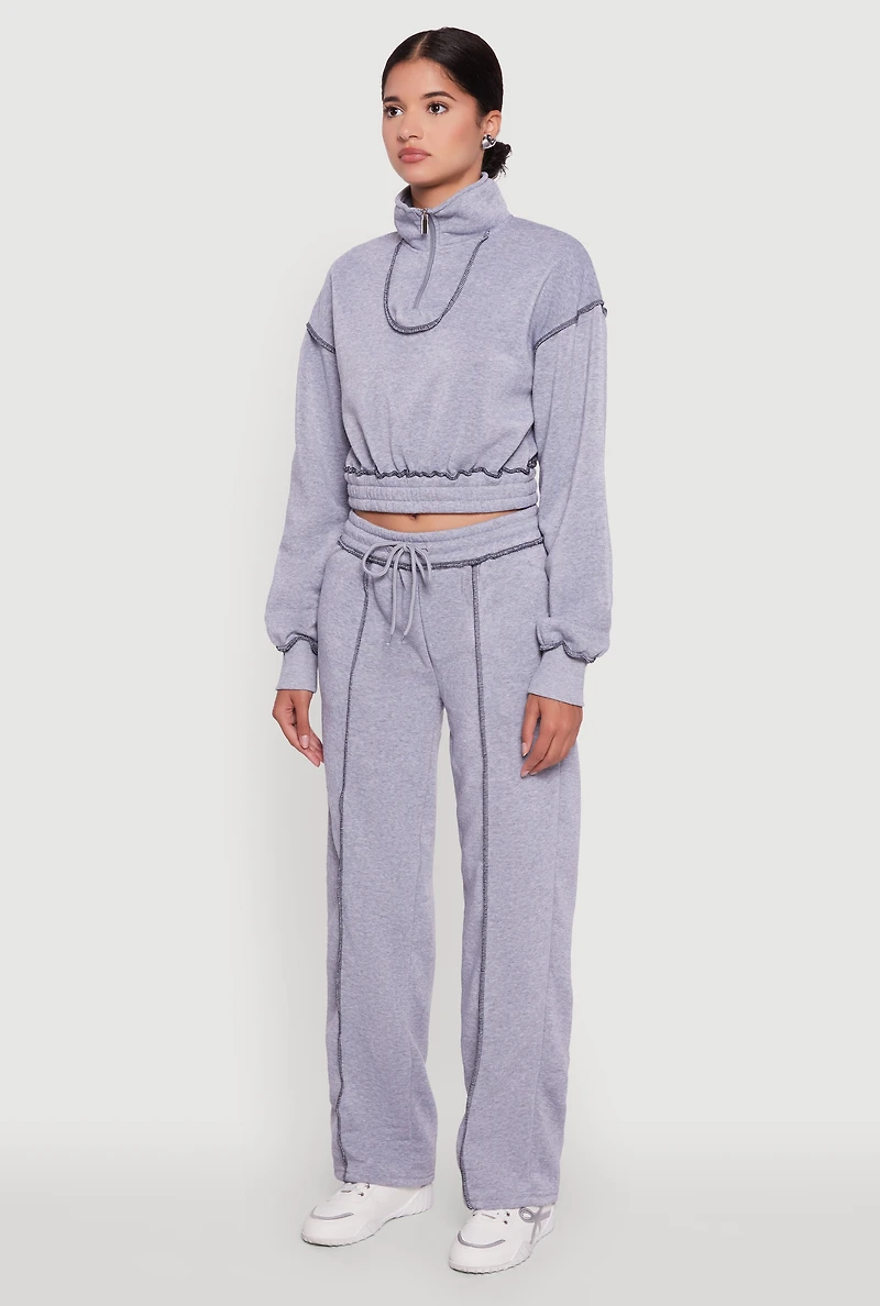 Mock Neck Half Zip Cropped Pullover Sweatshirt