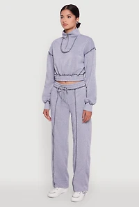 Mock Neck Half Zip Cropped Pullover Sweatshirt