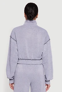 Mock Neck Half Zip Cropped Pullover Sweatshirt